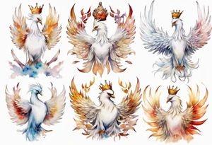 a white phoenix wearing a crown tattoo idea