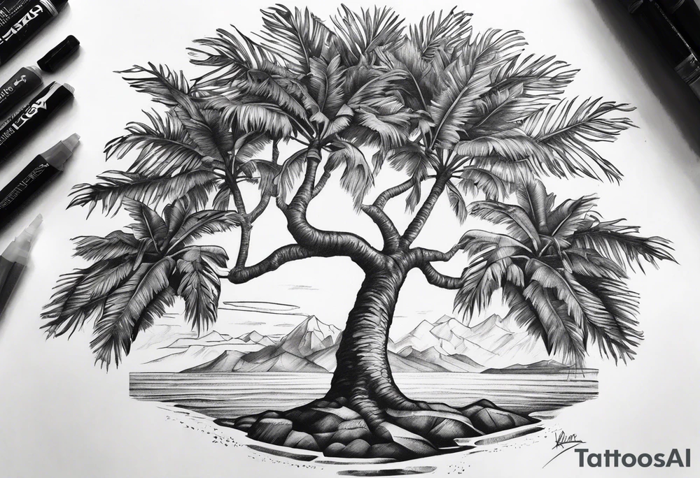tree palm but swap leaves with hands tattoo idea
