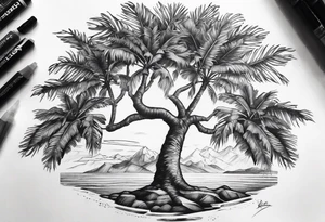 tree palm but swap leaves with hands tattoo idea