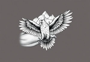 majestic eagle spreading wings against mountain peaks tattoo idea