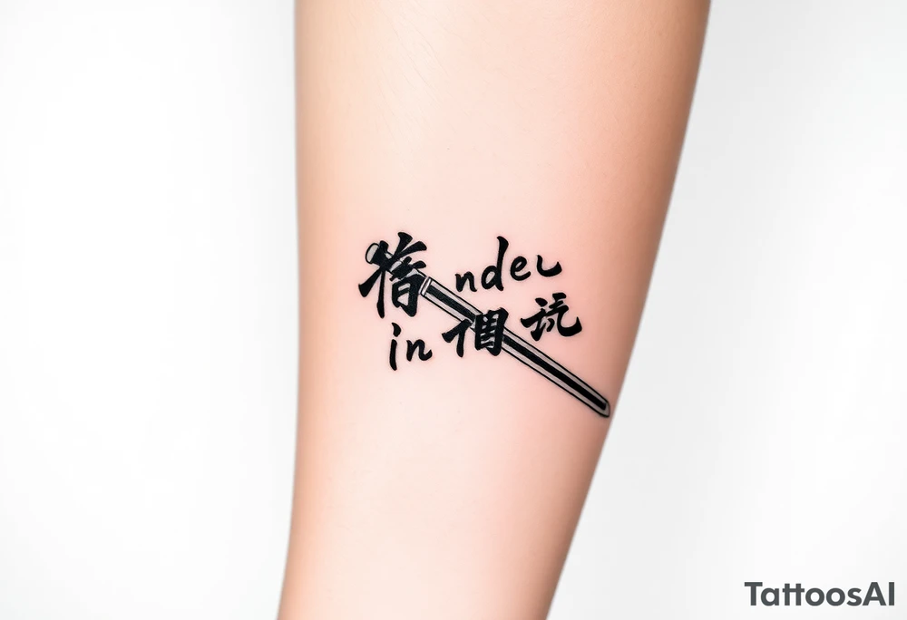 Katana and fabled written in korean tattoo idea