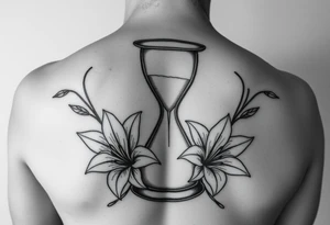 Hourglass, lillies, realistic, black and white tattoo idea