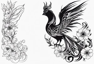 Phoenix with flowers but feminine facing to the side tattoo idea