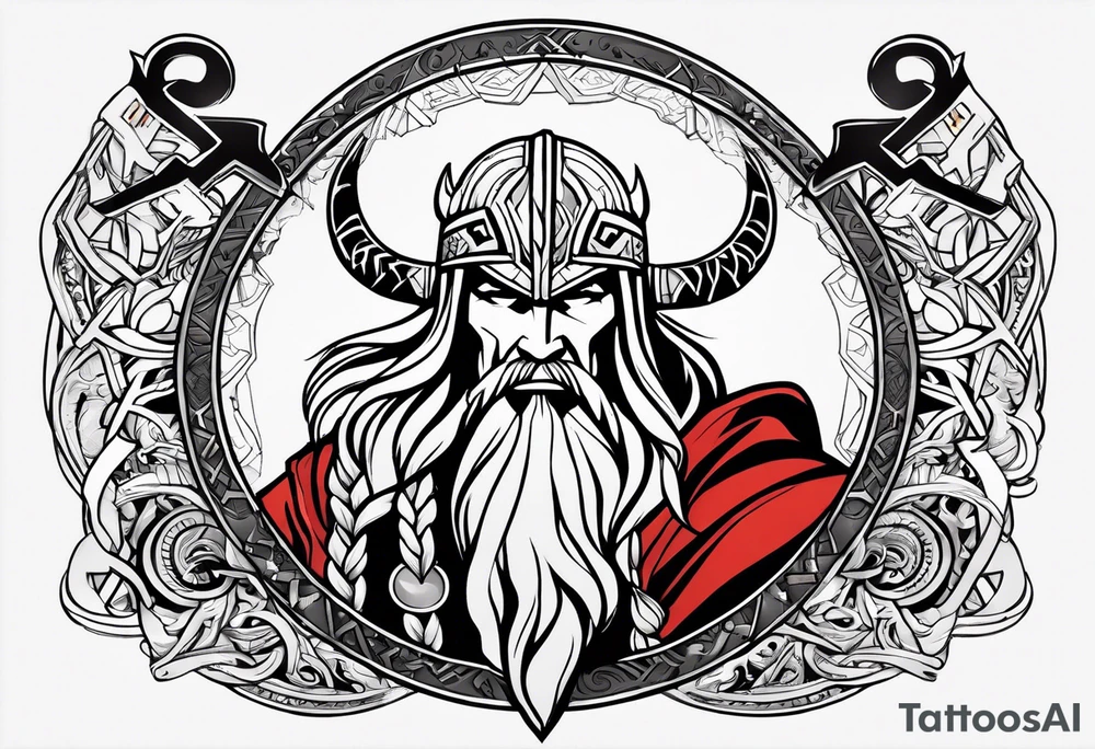Thor with Viking runes in the background as a vignette tattoo idea