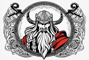 Thor with Viking runes in the background as a vignette tattoo idea