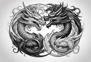 Ying yang dragons in a swirl fighting eachother , with full bodies tattoo idea