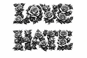 Blooming roses forming the letters of love/hate
delicate script.to much tattoo idea