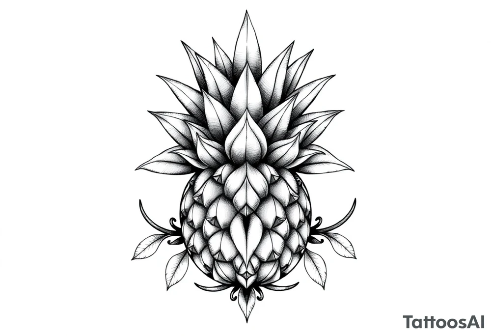 Bushy crown pineapple vagina, design to go over vagina , erotic vagina area design, anus to be at the bottom tattoo idea