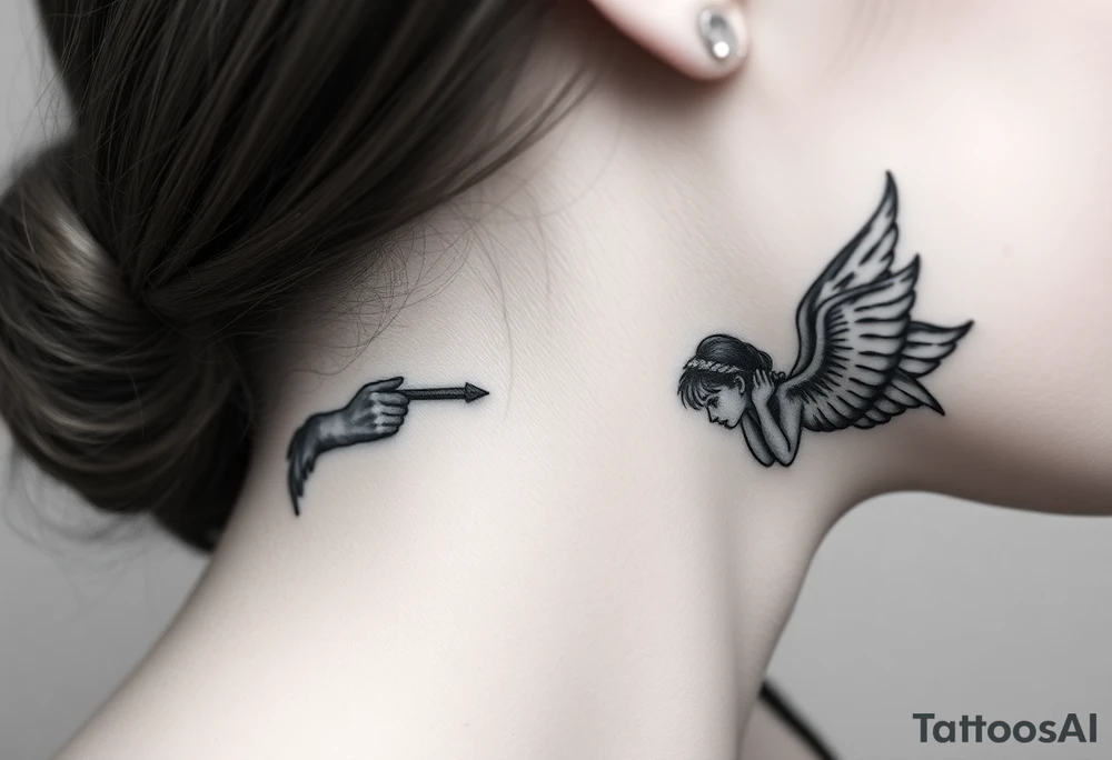 Angel (right) whispering in the right ear, demon (left) whispering in the left ear tattoo idea