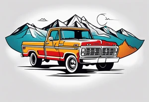 1974 ford f-100 in front of mountains tattoo idea