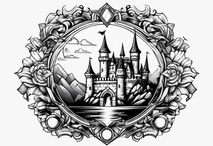 A castle floating above a crystal tattoo idea