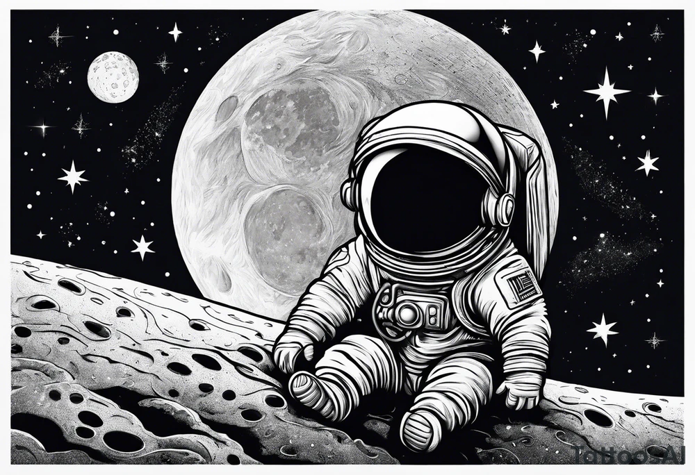 Baby Astronaut sitting on the moon reaching for the stars tattoo idea