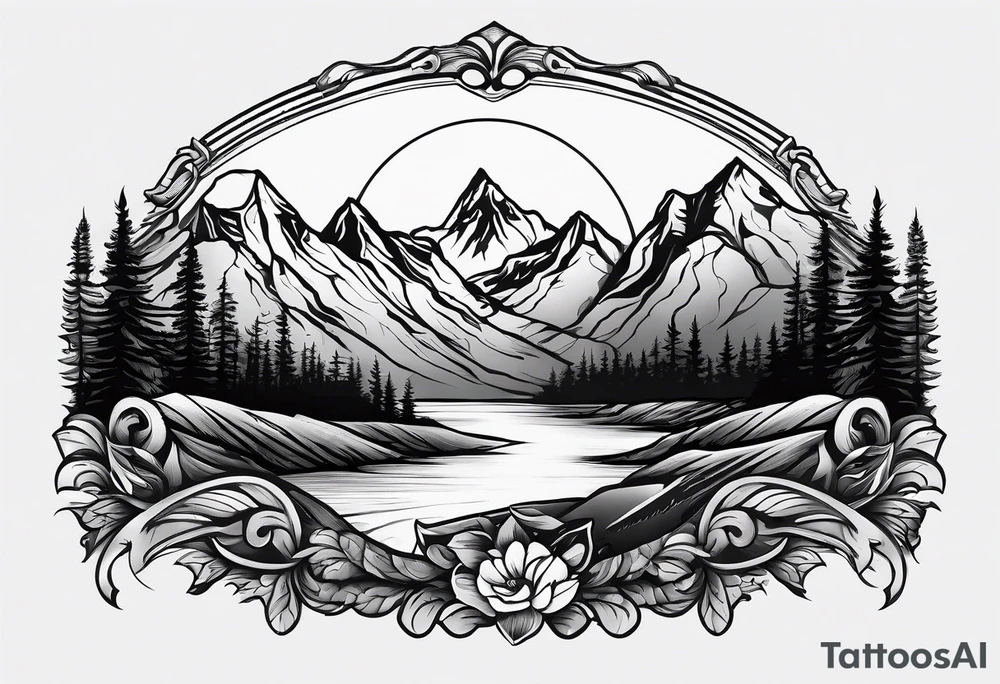 Mountain range on the blade of a chef knife. tattoo idea
