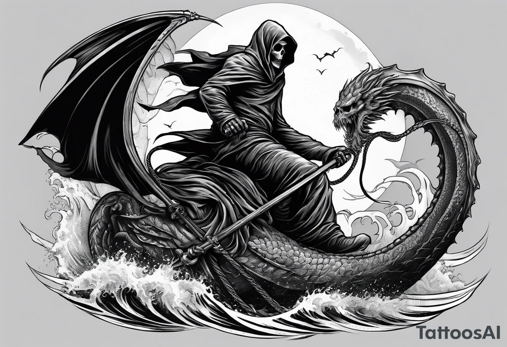 Grim reaper riding a kraken tattoo idea
