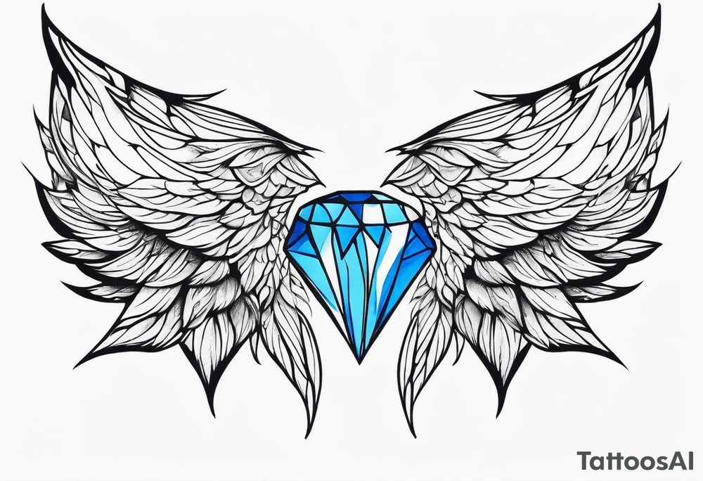 Diamond blue angel wings tattoo idea