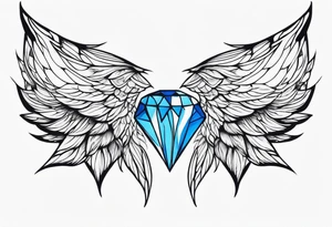 Diamond blue angel wings tattoo idea