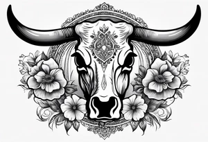 Cow skull with flowers on top and bottom tattoo idea