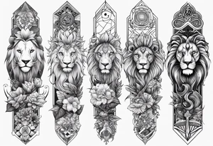 tattoo full sleeve that includes lion, cancer, aquarius and sagittarius signs tattoo idea