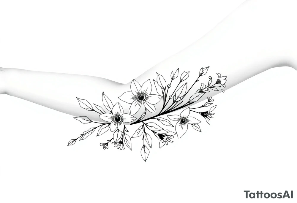 sleeve of holly and daffodils tattoo idea