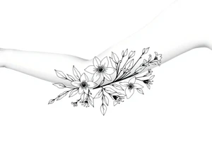 sleeve of holly and daffodils tattoo idea