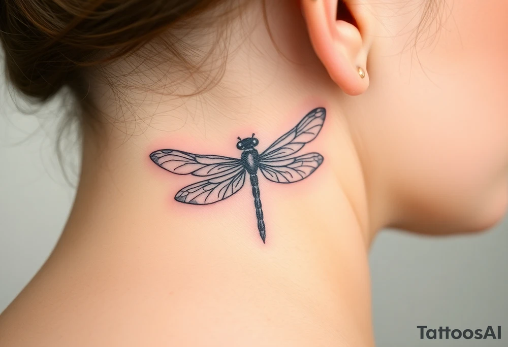 powerful, simple, and amazing dragonfly behind my ear tattoo that represents change, freedom an tattoo idea