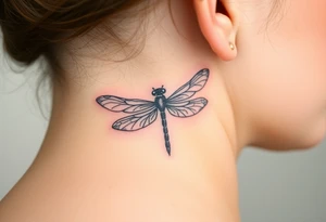 powerful, simple, and amazing dragonfly behind my ear tattoo that represents change, freedom an tattoo idea