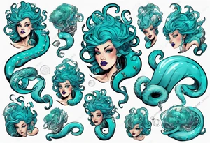 Ursula but young and beautiful, with turquoise tentacles tattoo idea