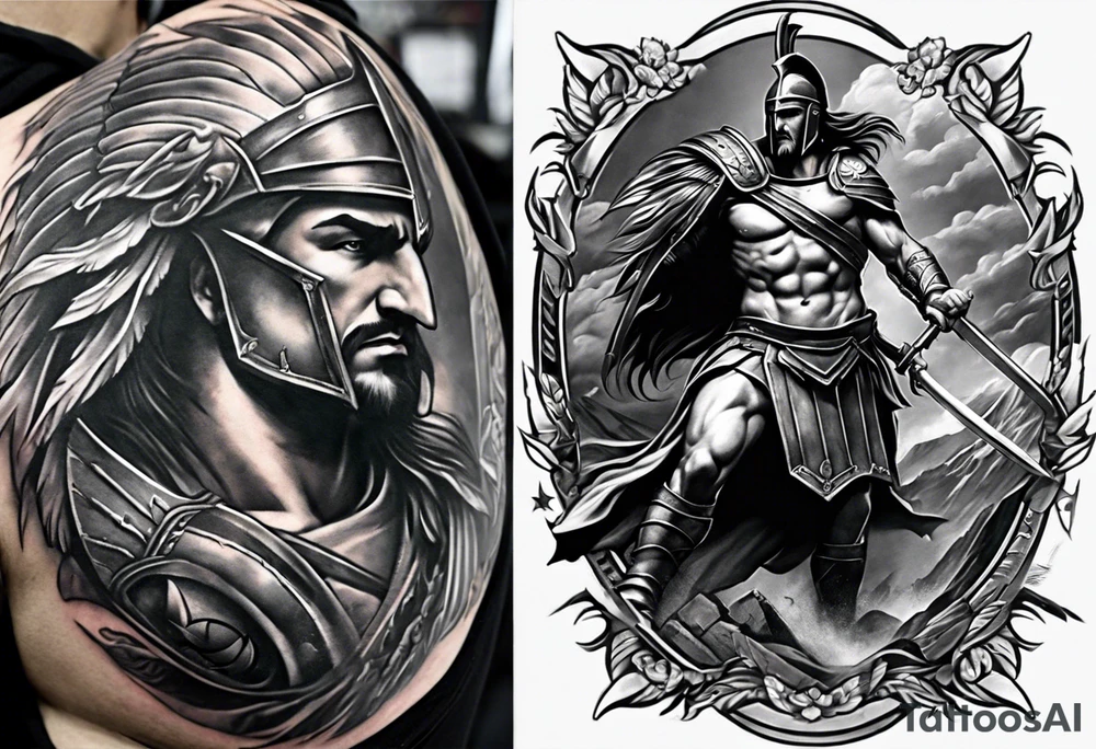 Full Leg sleeve the whole leg of the battle of 300 with a lot of Spartans tattoo idea