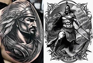 Full Leg sleeve the whole leg of the battle of 300 with a lot of Spartans tattoo idea