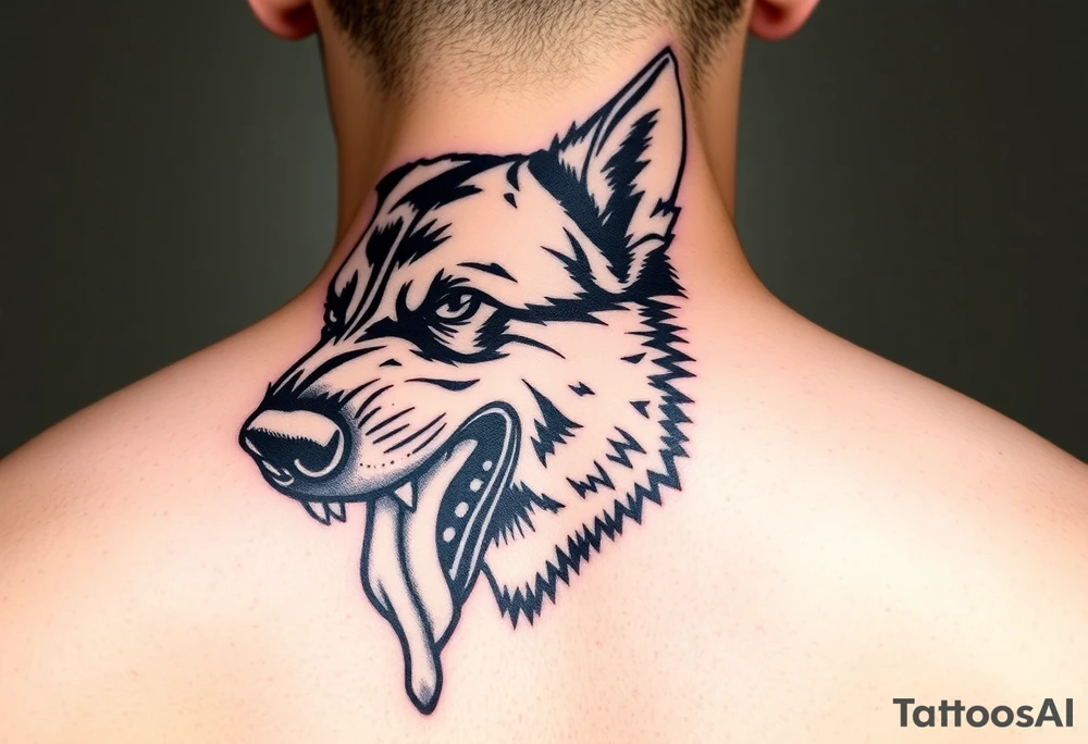 German Shepherd snarling and looking angry with drool coming out of the dog's mouth tattoo idea