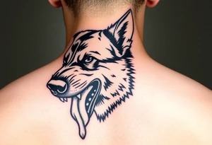 German Shepherd snarling and looking angry with drool coming out of the dog's mouth tattoo idea