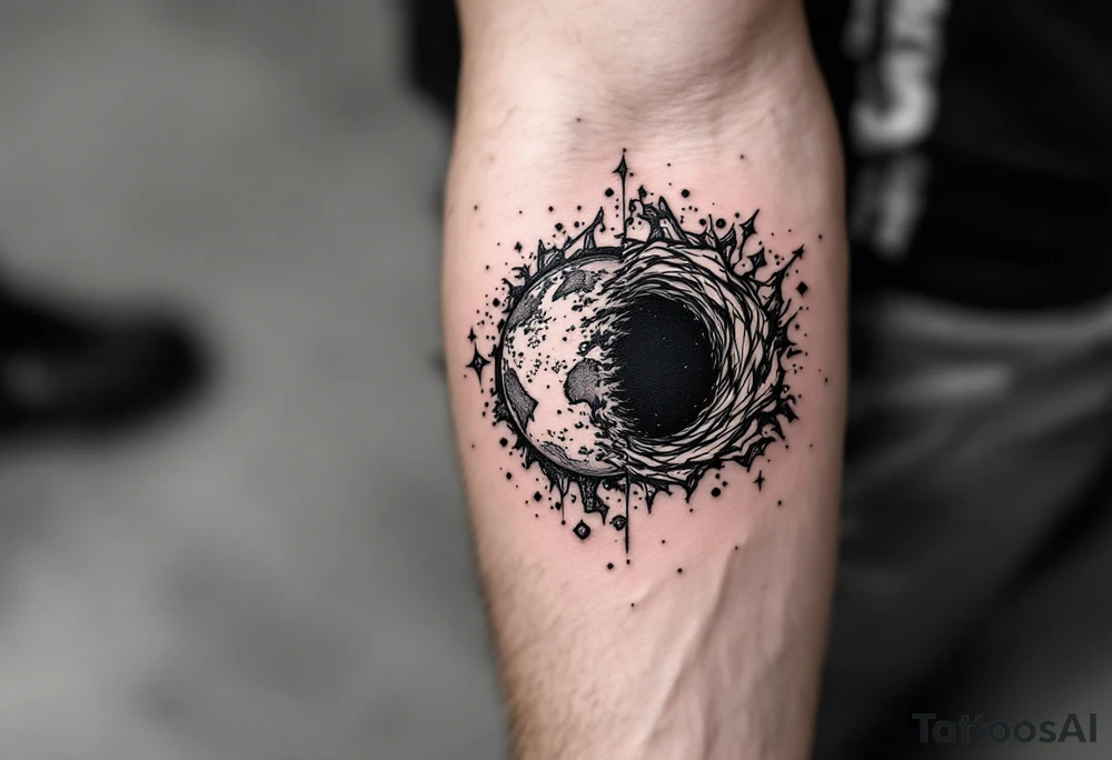 2 different worlds on both sides of a black hole tattoo idea