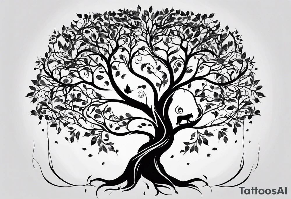 Tree of life with the roots going into a tigers stripes tattoo idea