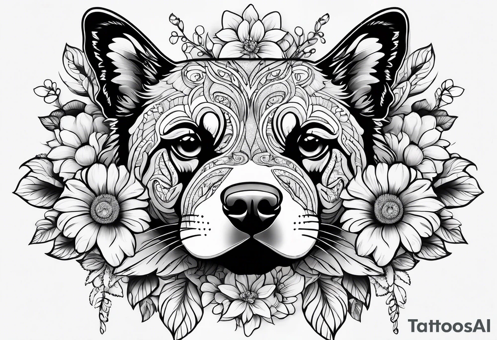 Paw prints, flowers, butterfly tattoo idea