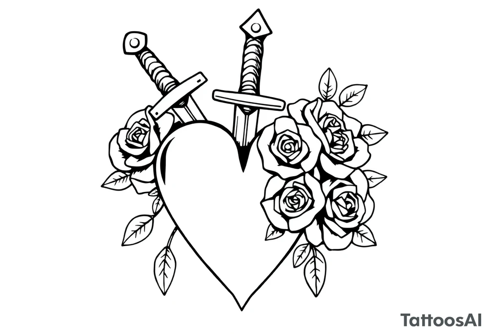 dagger piercing a heart with roses tattoo idea