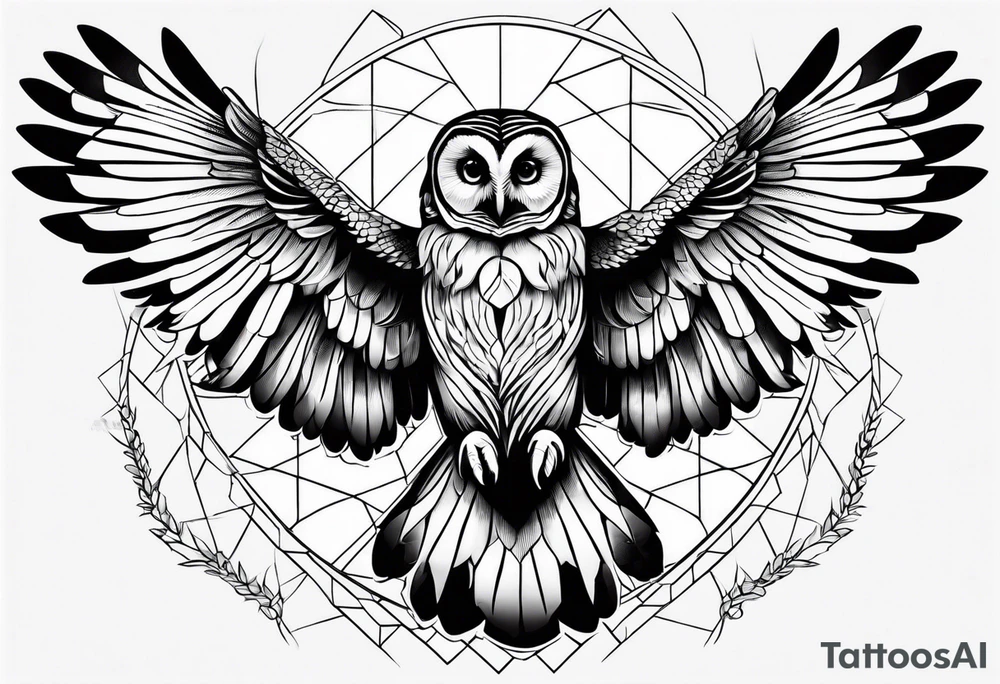 barred owl wings outstretched with a snake in its feet tattoo idea