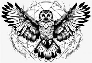 barred owl wings outstretched with a snake in its feet tattoo idea