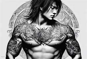 religious sleeve inscribed with the name Aizen and the name Azaias tattoo idea