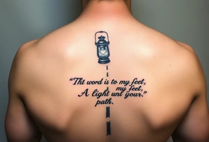 Someone holding a lantern to light up a road with the text: "Thy word is a lamp unto my feet a light unto my path." tattoo idea