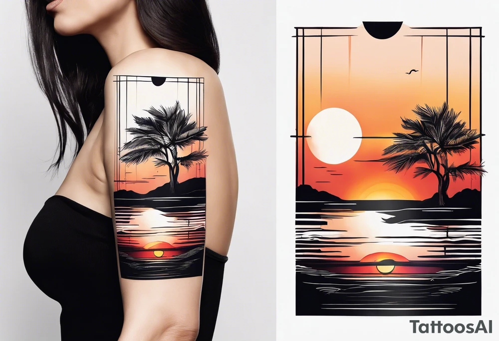 hand drawn minimal sunset tattoo idea