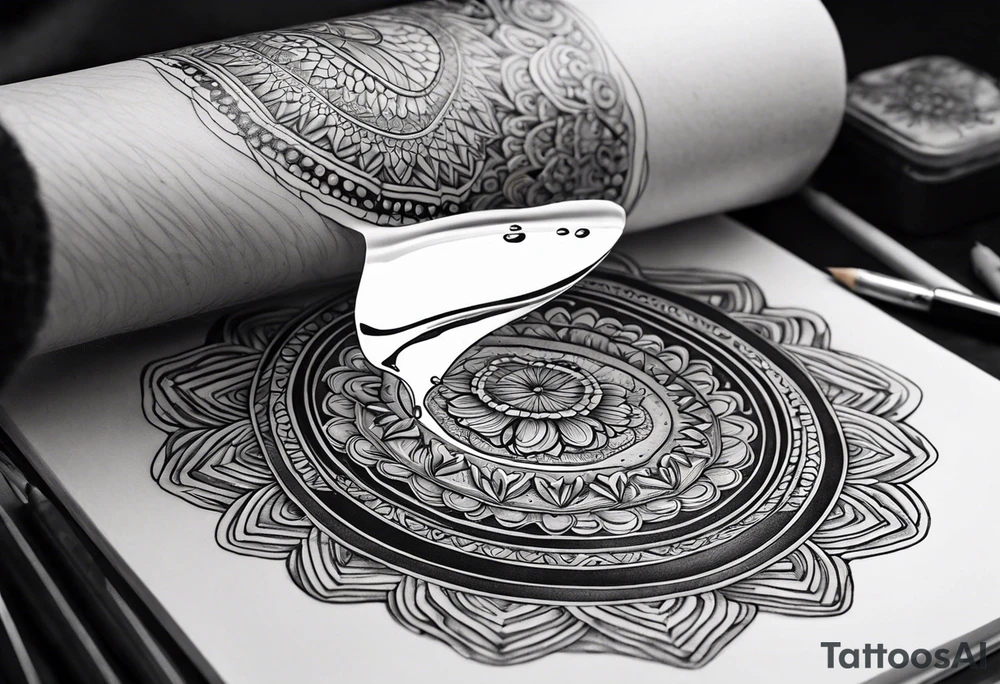 Mandala inspired Ripples in the water caused by a half moon that is dripping water Drops tattoo idea