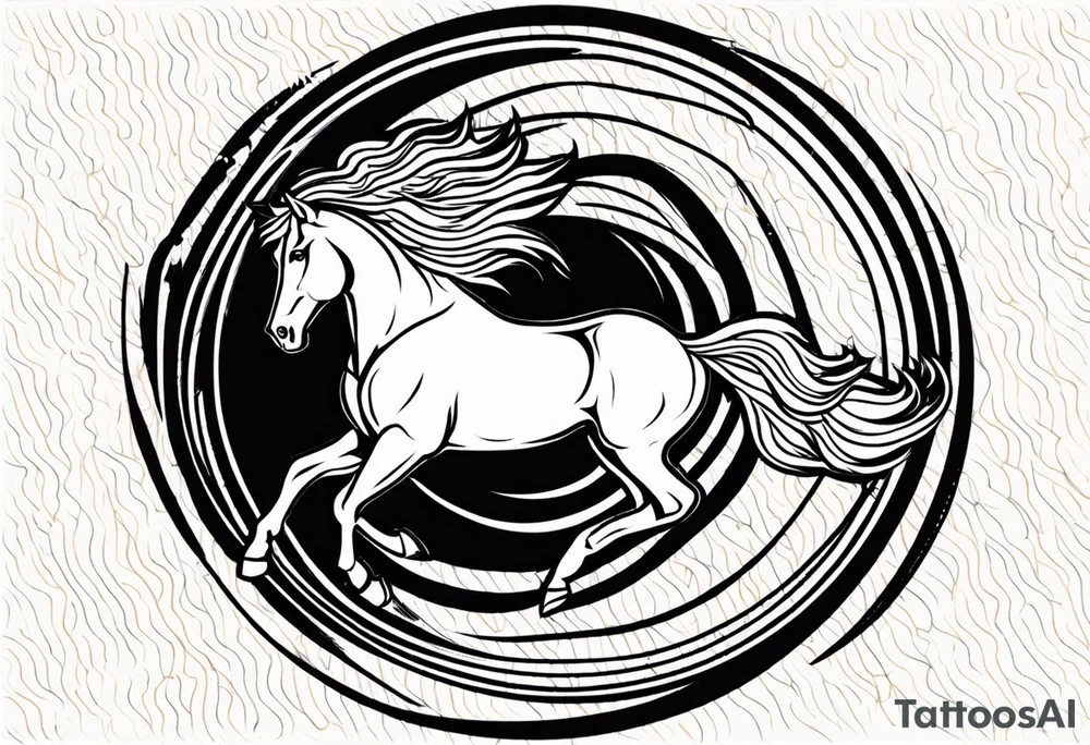 mustang jumping out of circle tattoo idea