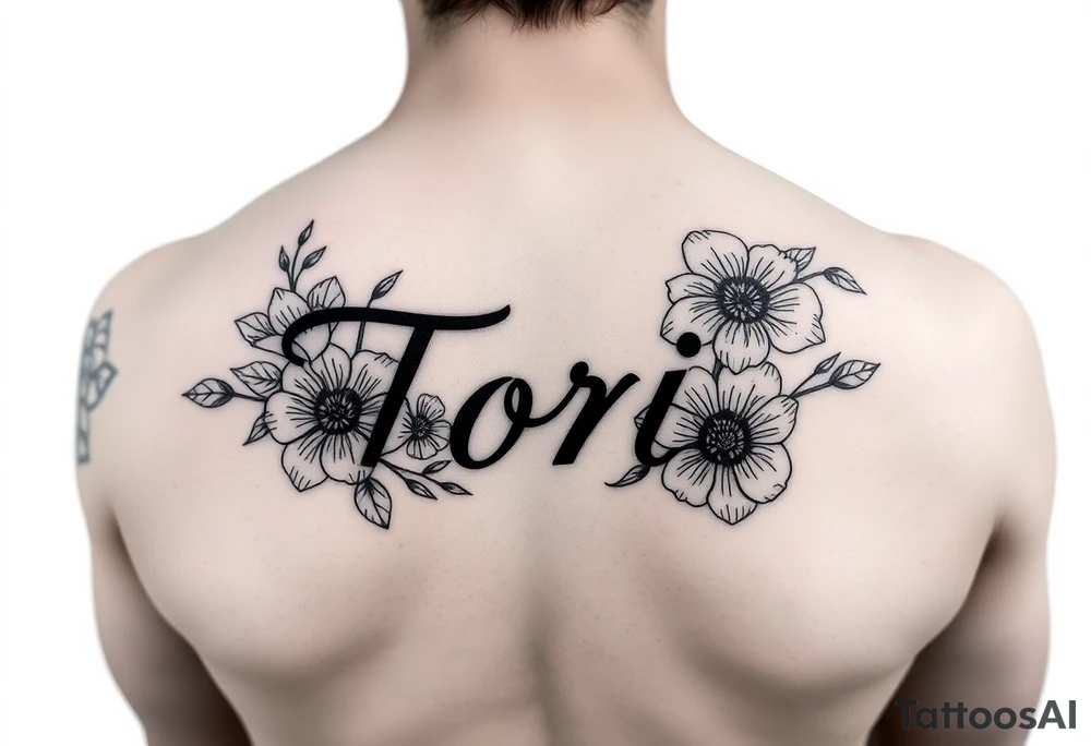 Name Tori with flowers tattoo idea