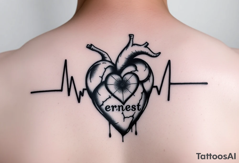 Heart beat with the name Ernest and a heart tattoo idea
