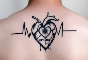 Heart beat with the name Ernest and a heart tattoo idea