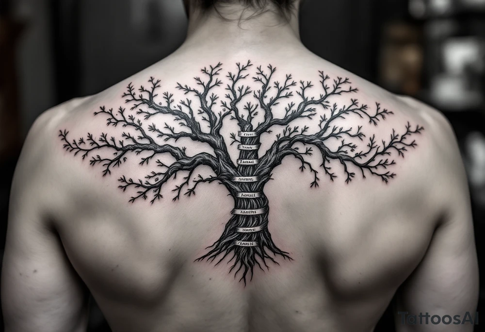 Family tree of 8 with names for woman tattoo idea