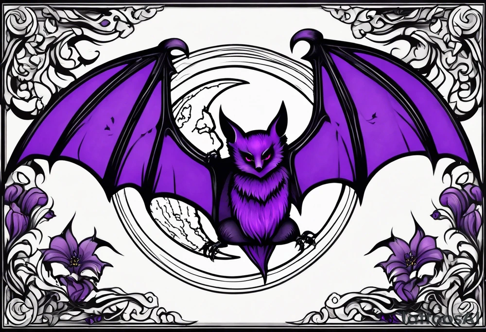 Purple bats and moon tattoo idea