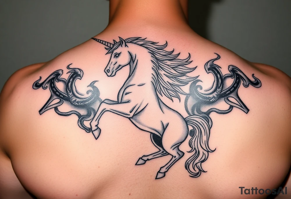Dark unicorn rising from smoke tattoo idea