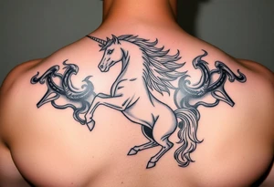 Dark unicorn rising from smoke tattoo idea