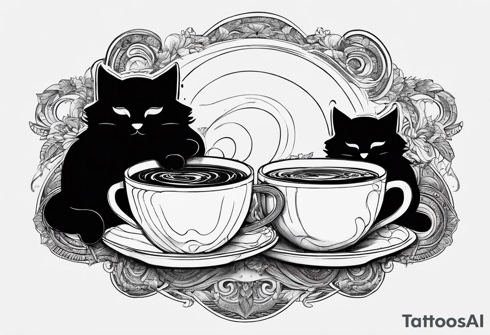 2 cats forming Ying and Yang. In the Center a Cup of coffee. tattoo idea
